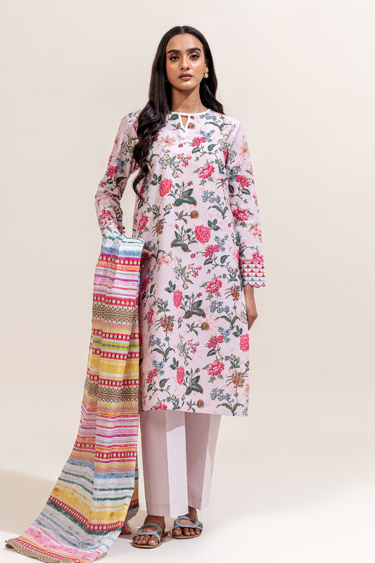 3 PIECE PRINTED LAWN SUIT-ORCHID HUES (UNSTITCHED)