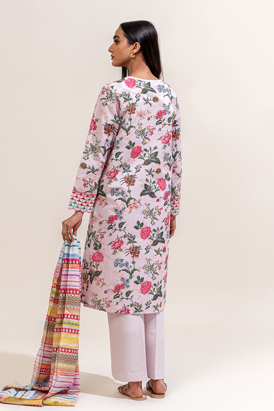 3 PIECE PRINTED LAWN SUIT-ORCHID HUES (UNSTITCHED)