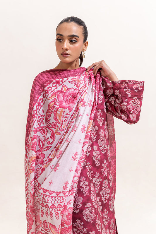 3 PIECE PRINTED LAWN SUIT-RASPBERRY SORBET (UNSTITCHED)