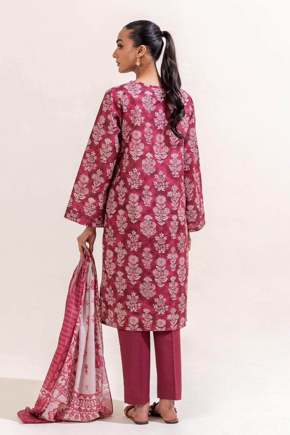 3 PIECE PRINTED LAWN SUIT-RASPBERRY SORBET (UNSTITCHED)