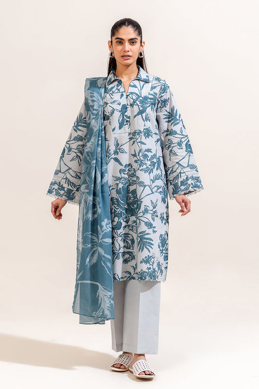 3 PIECE PRINTED LAWN SUIT-SILLHUETTE SPRUCE (UNSTITCHED)