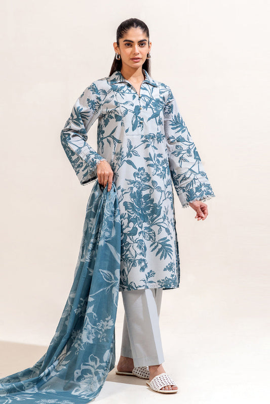 3 PIECE PRINTED LAWN SUIT-SILLHUETTE SPRUCE (UNSTITCHED)