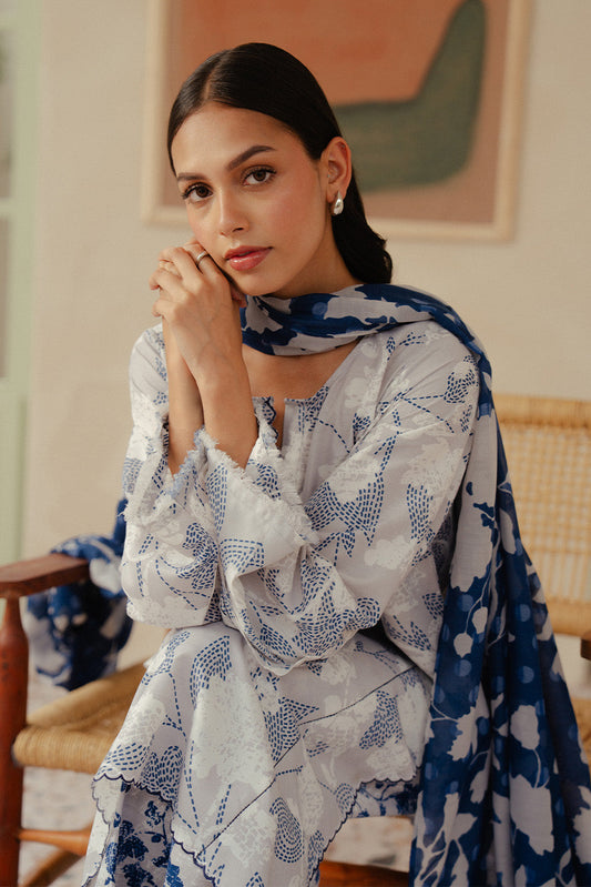 3 PIECE PRINTED BLENDED LAWN SUIT-PEARL BLUE (UNSTITCHED)