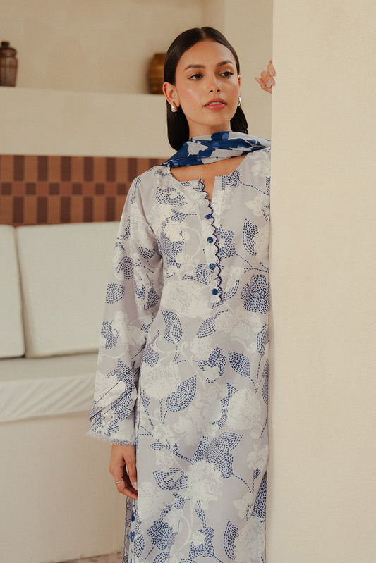 3 PIECE PRINTED BLENDED LAWN SUIT-PEARL BLUE (UNSTITCHED)