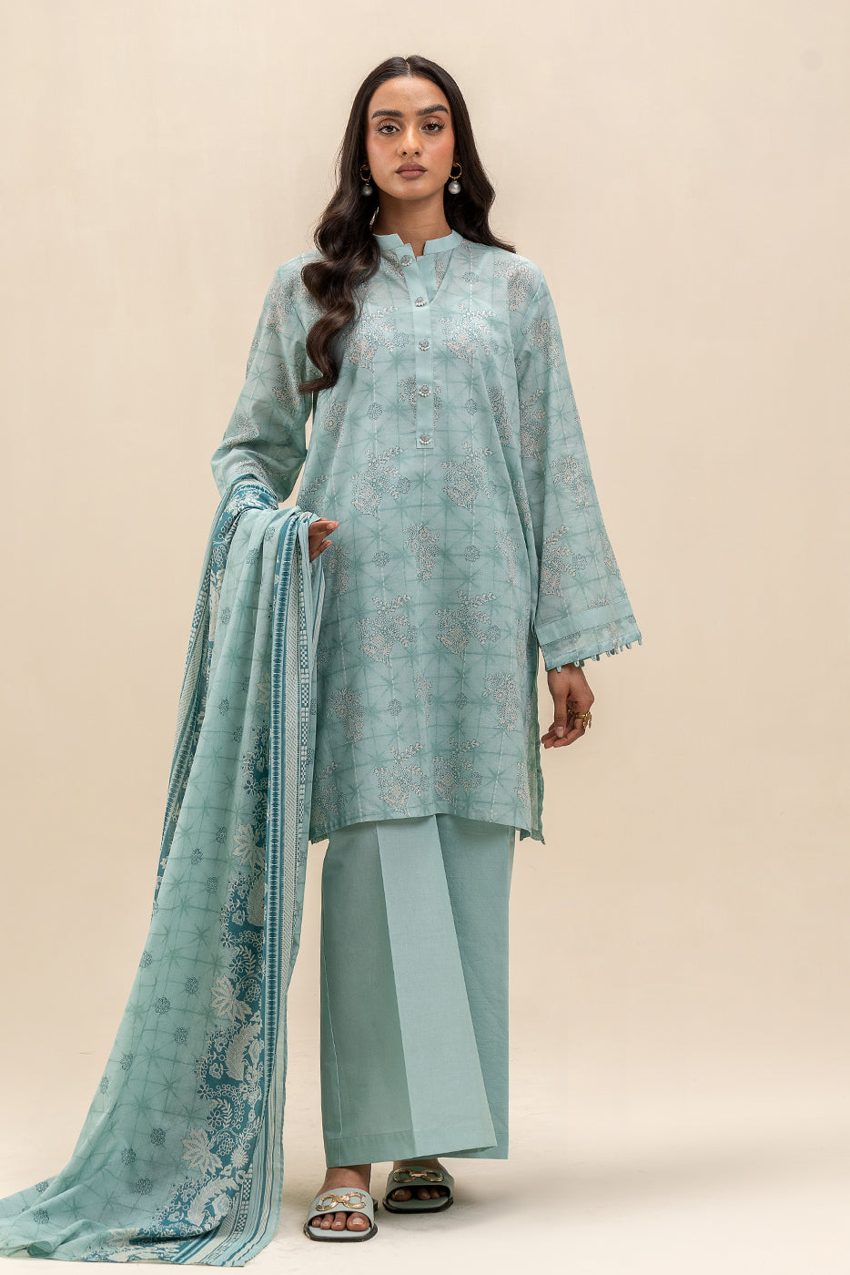 3 PIECE PRINTED LAWN SUIT-TURQUOISE GRACE (UNSTITCHED)