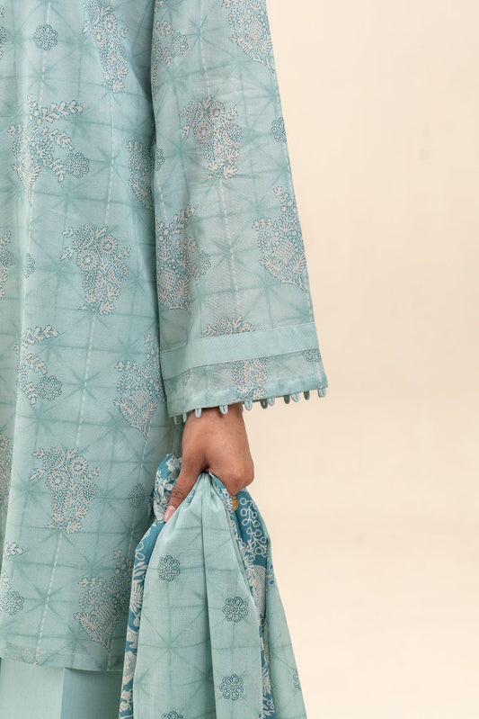 3 PIECE PRINTED LAWN SUIT-TURQUOISE GRACE (UNSTITCHED)
