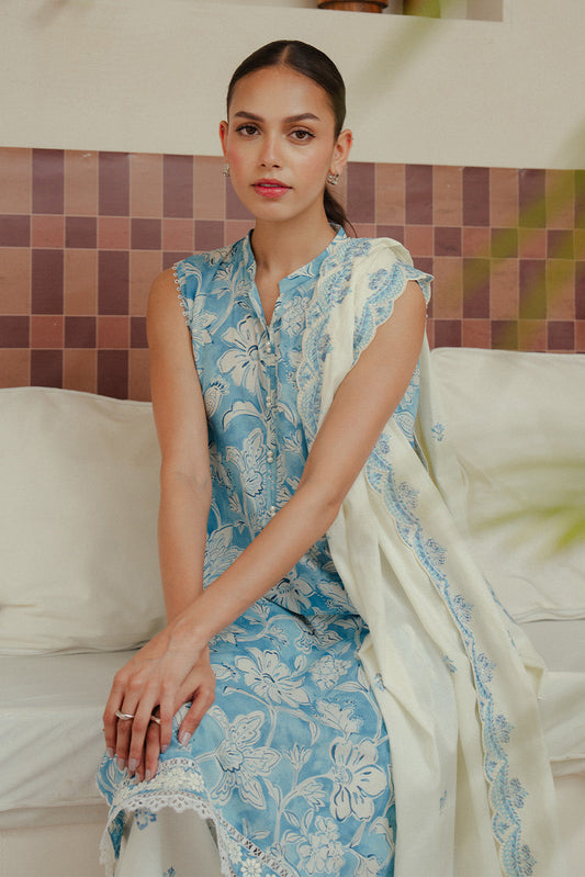 3 PIECE EMBROIDERED LAWN SUIT-CERULEAN HAZE (UNSTITCHED)