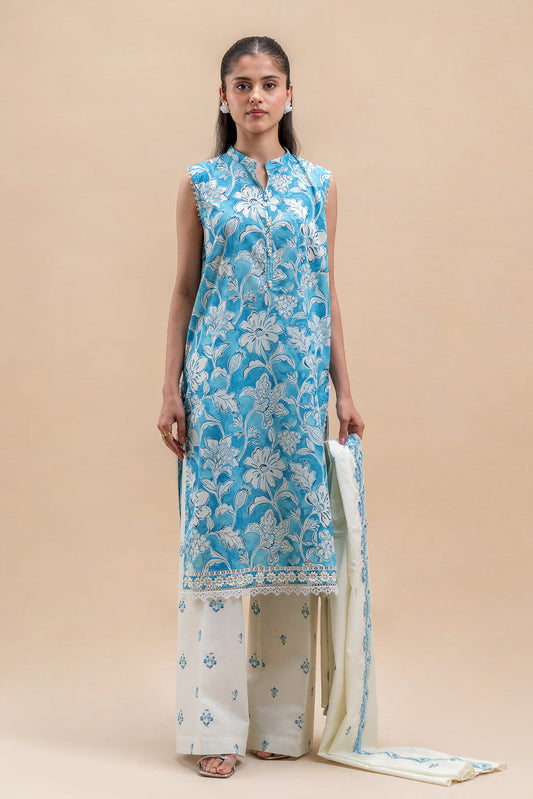 3 PIECE EMBROIDERED LAWN SUIT-CERULEAN HAZE (UNSTITCHED)