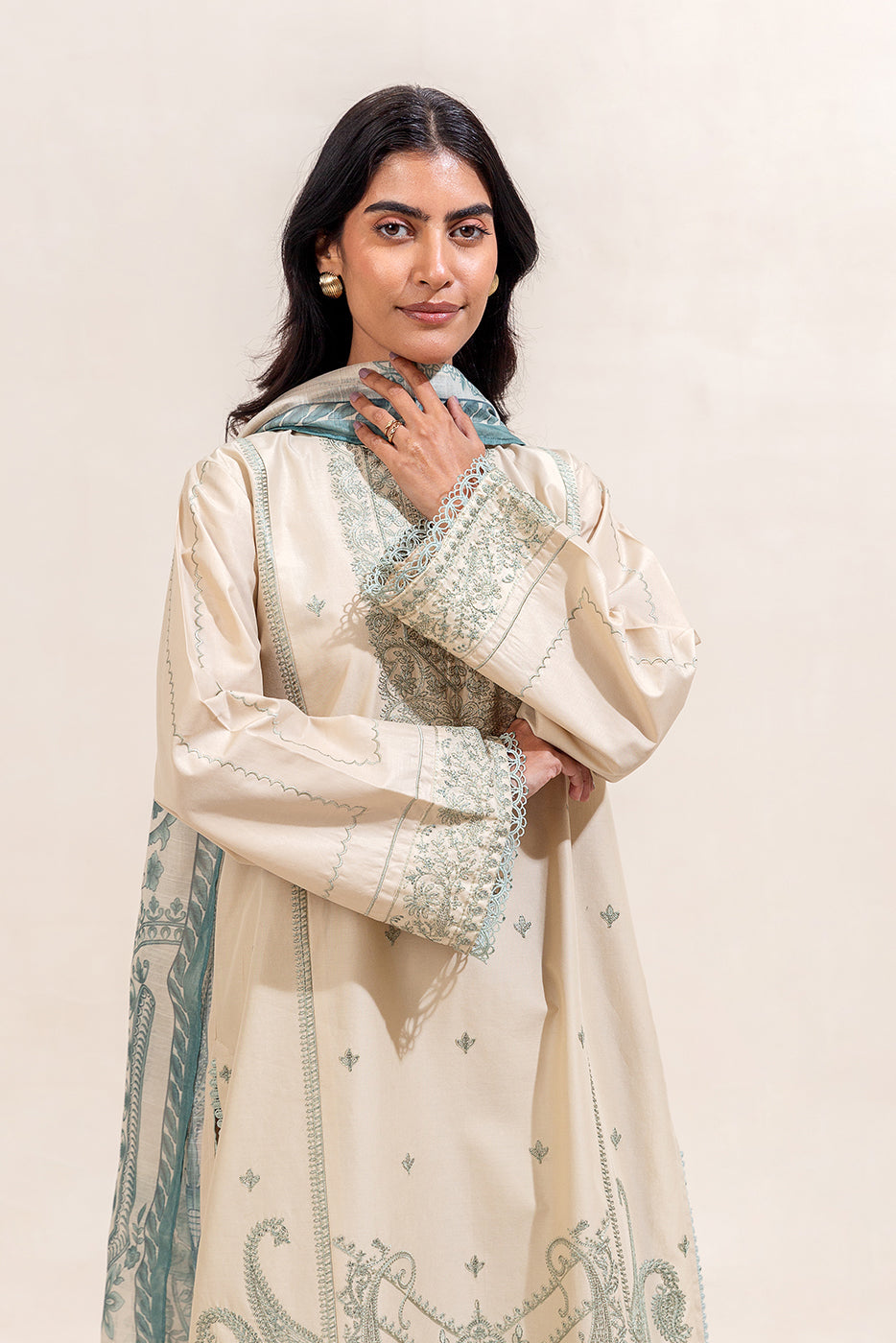 3 PIECE EMBROIDERED LAWN SUIT-BEIGE HAVEN (UNSTITCHED)