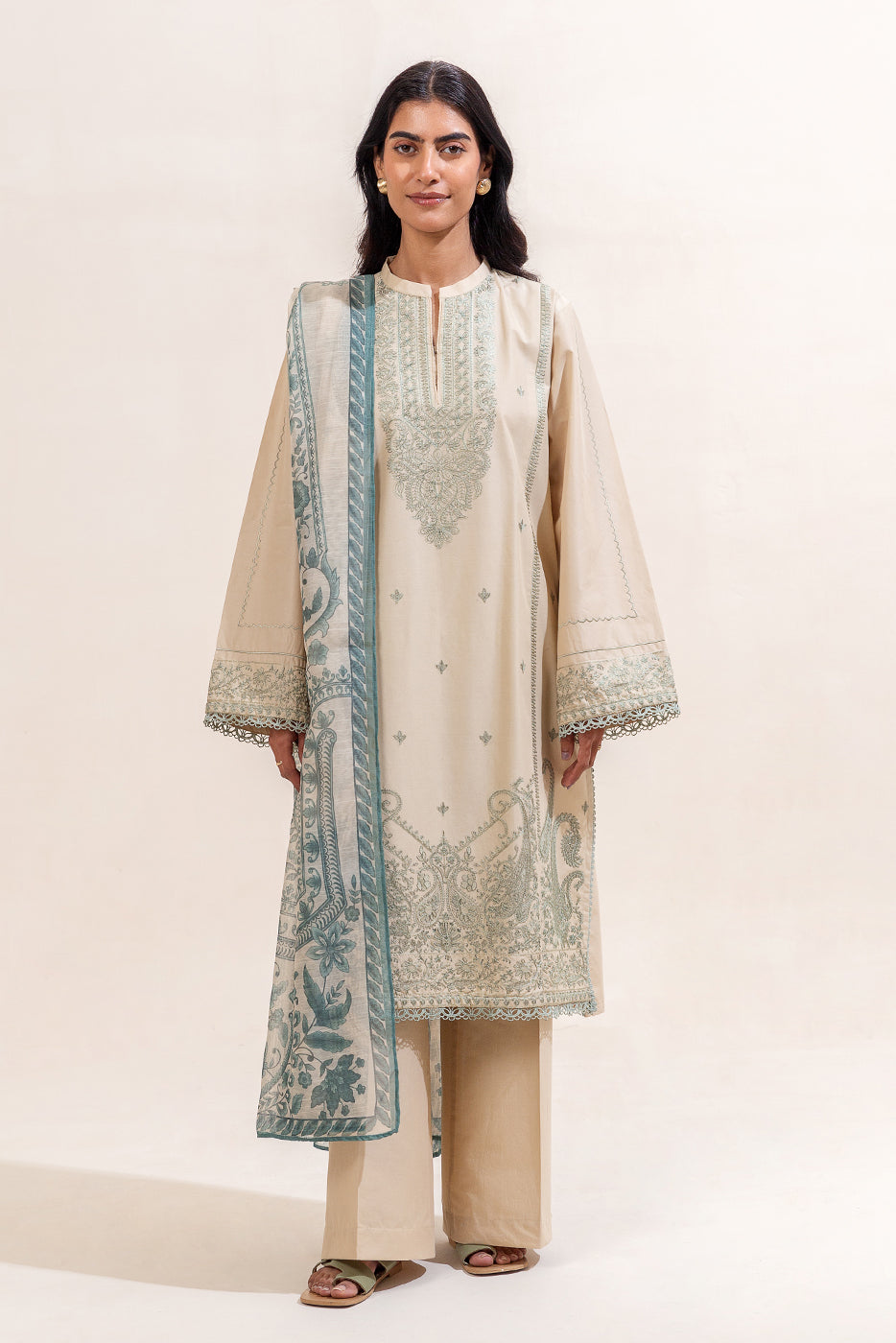 3 PIECE EMBROIDERED LAWN SUIT-BEIGE HAVEN (UNSTITCHED)