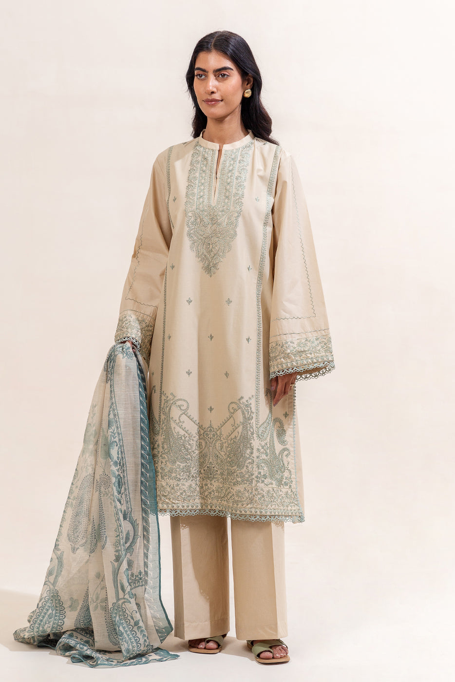 3 PIECE EMBROIDERED LAWN SUIT-BEIGE HAVEN (UNSTITCHED)