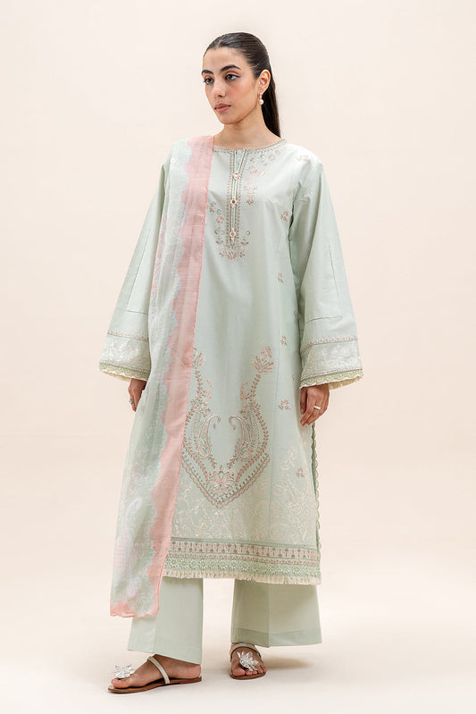 3 PIECE EMBROIDERED LAWN SUIT-MINT MELODY (UNSTITCHED)