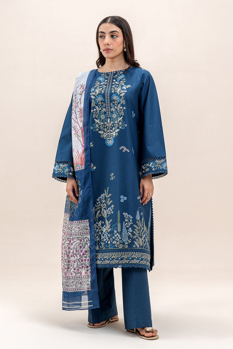 3 PIECE EMBROIDERED LAWN SUIT-MYSTIC BLUE (UNSTITCHED)