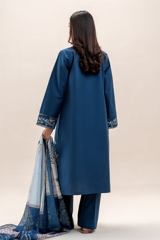 3 PIECE EMBROIDERED LAWN SUIT-MYSTIC BLUE (UNSTITCHED)