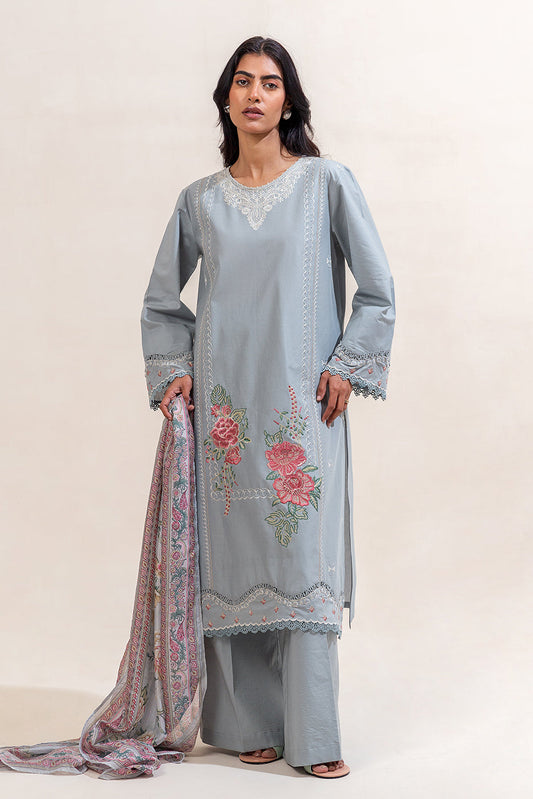 3 PIECE EMBROIDERED LAWN SUIT-MINT FROST (UNSTITCHED)