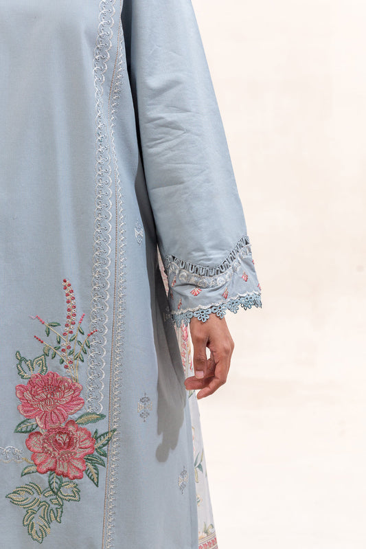 3 PIECE EMBROIDERED LAWN SUIT-MINT FROST (UNSTITCHED)