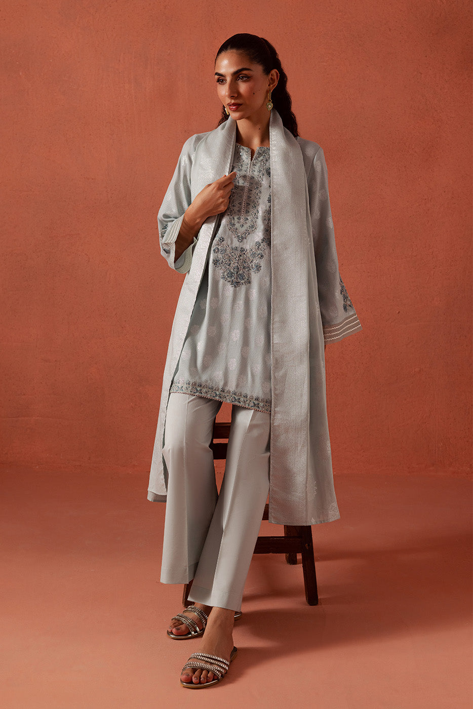 3 PIECE EMBROIDERED LUREX JACQUARAD  SUIT-CLOUD AURA (UNSTITCHED)