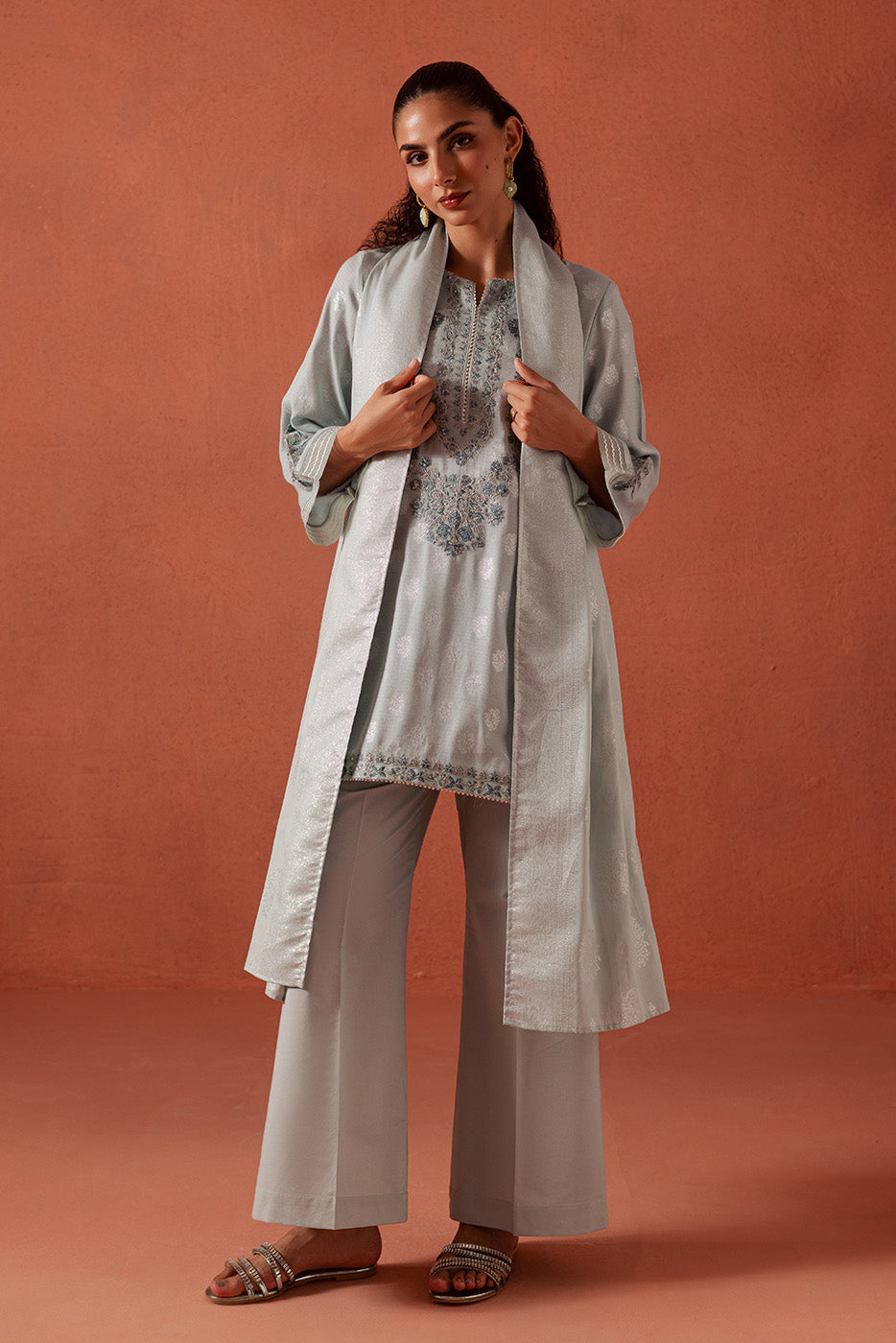 3 PIECE EMBROIDERED LUREX JACQUARAD  SUIT-CLOUD AURA (UNSTITCHED)