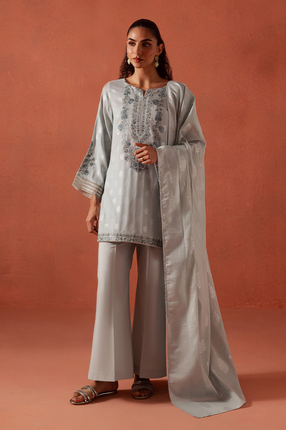 3 PIECE EMBROIDERED LUREX JACQUARAD  SUIT-CLOUD AURA (UNSTITCHED)