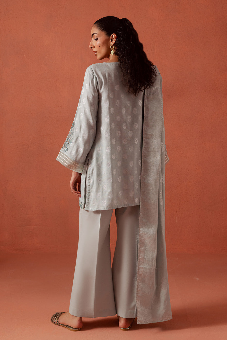 3 PIECE EMBROIDERED LUREX JACQUARAD  SUIT-CLOUD AURA (UNSTITCHED)