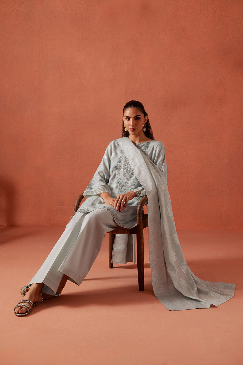 3 PIECE EMBROIDERED LUREX JACQUARAD  SUIT-CLOUD AURA (UNSTITCHED)