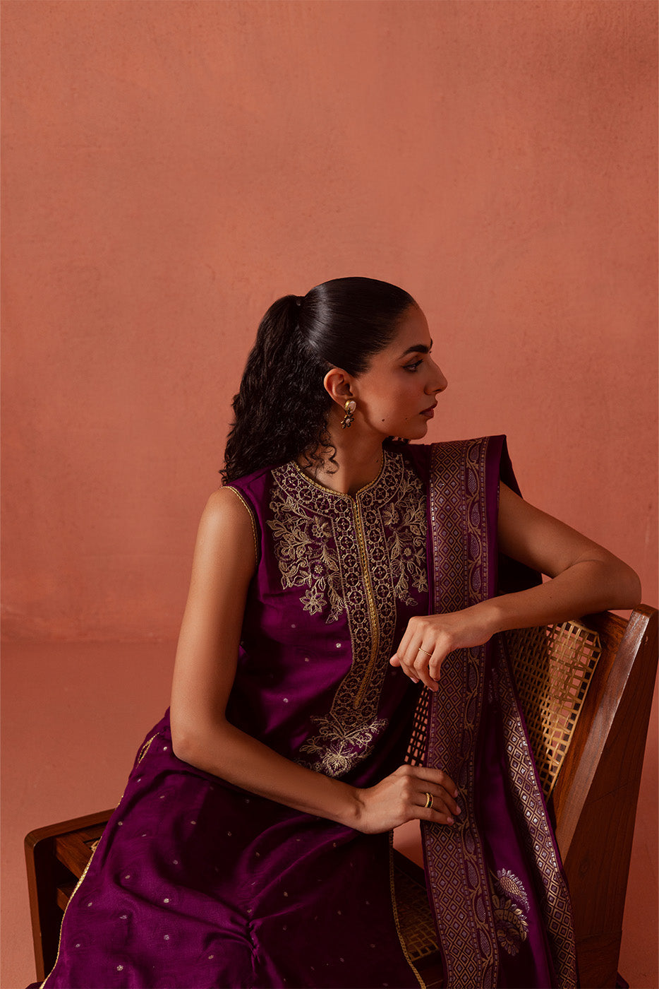 3 PIECE EMBROIDERED LUREX JACQUARAD  SUIT-SOLSTICE MOON (UNSTITCHED)