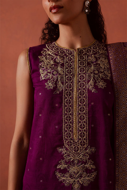 3 PIECE EMBROIDERED LUREX JACQUARAD  SUIT-SOLSTICE MOON (UNSTITCHED)