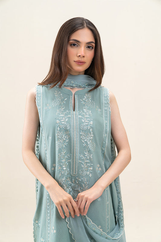 3 PIECE EMBROIDERED LAWN SUIT-MINT GLEAM (UNSTITCHED)