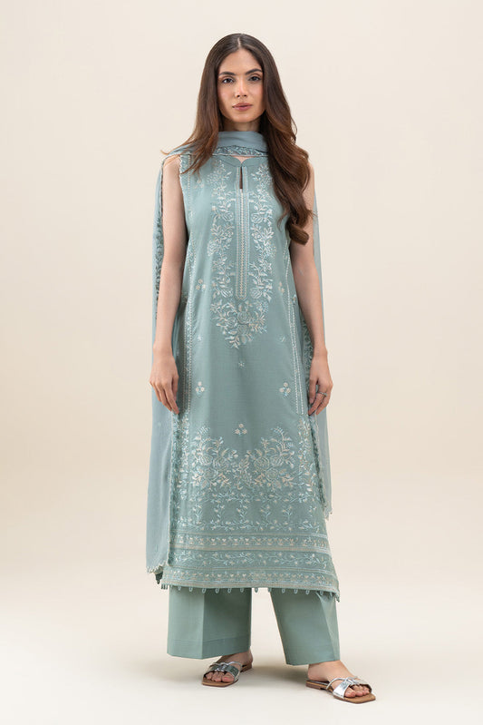 3 PIECE EMBROIDERED LAWN SUIT-MINT GLEAM (UNSTITCHED)