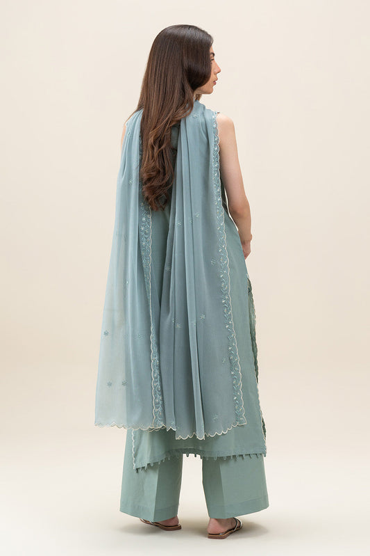 3 PIECE EMBROIDERED LAWN SUIT-MINT GLEAM (UNSTITCHED)