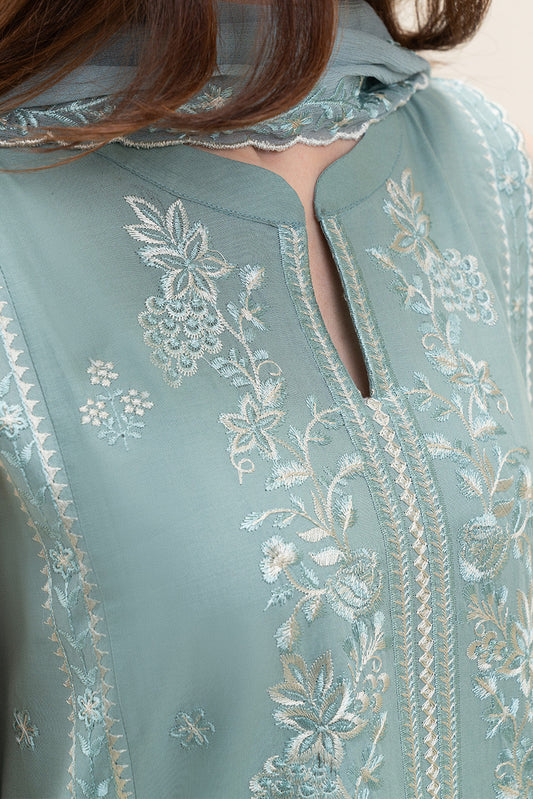 3 PIECE EMBROIDERED LAWN SUIT-MINT GLEAM (UNSTITCHED)