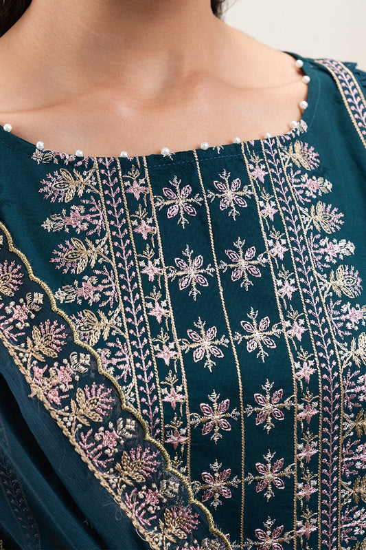 3 PIECE EMBROIDERED SELF JACQUARD SELF JACQUARD SUIT-TEAL WEFT (UNSTITCHED)