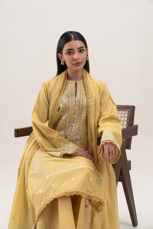 3 PIECE EMBROIDERED SELF JACQUARD SUIT-LIME GLAM (UNSTITCHED)