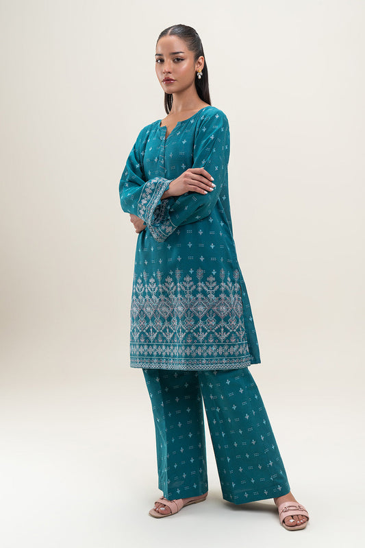 2 PIECE EMBROIDERED  JACQUARD SUIT-MIDNIGHT LAGOON (UNSTITCHED)