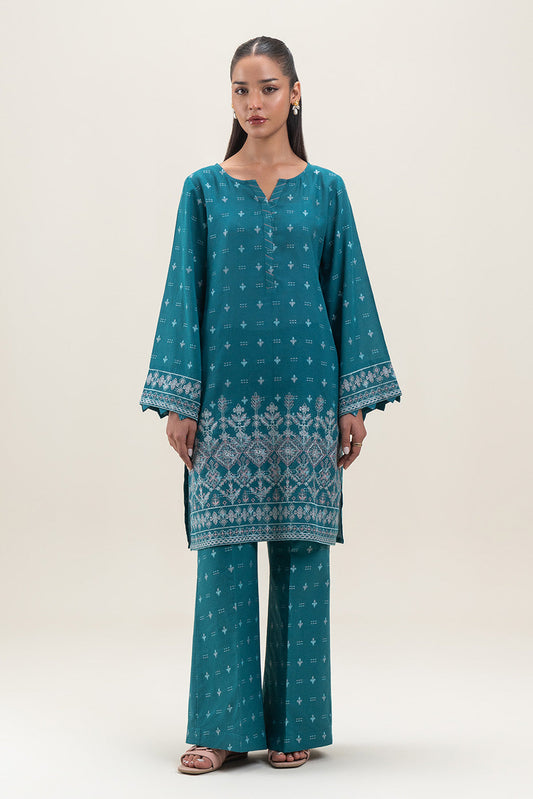 2 PIECE EMBROIDERED  JACQUARD SUIT-MIDNIGHT LAGOON (UNSTITCHED)