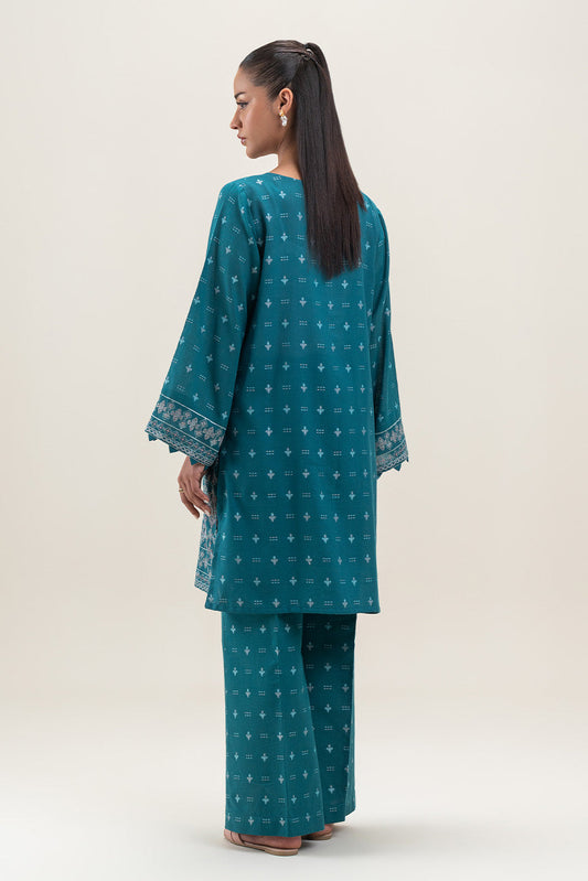 2 PIECE EMBROIDERED  JACQUARD SUIT-MIDNIGHT LAGOON (UNSTITCHED)