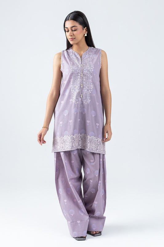 2 PIECE EMBROIDERED  JACQUARD SUIT-PAISLEY VEIL (UNSTITCHED)
