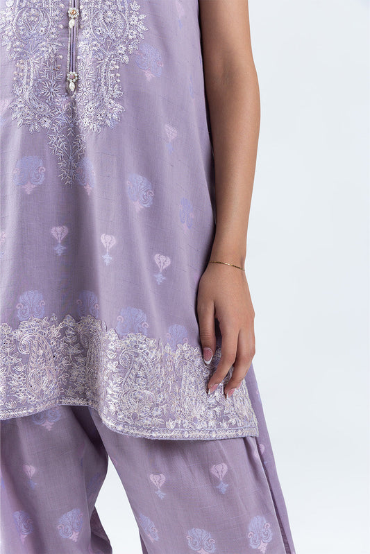 2 PIECE EMBROIDERED  JACQUARD SUIT-PAISLEY VEIL (UNSTITCHED)