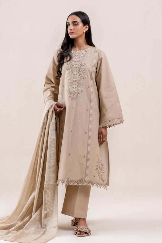 2 PIECE EMBROIDERED LAWN SUIT-ORNATE TAN (UNSTITCHED)