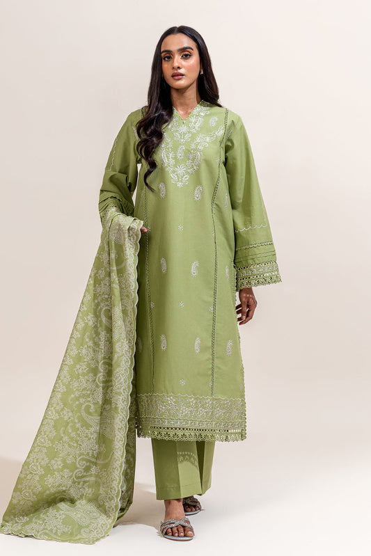 2 PIECE EMBROIDERED LAWN SUIT-KELLY GREEN (UNSTITCHED)