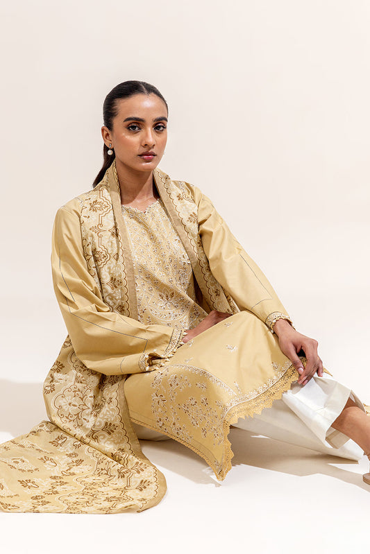 2 PIECE EMBROIDERED LAWN SUIT-CREAM GOLD (UNSTITCHED)