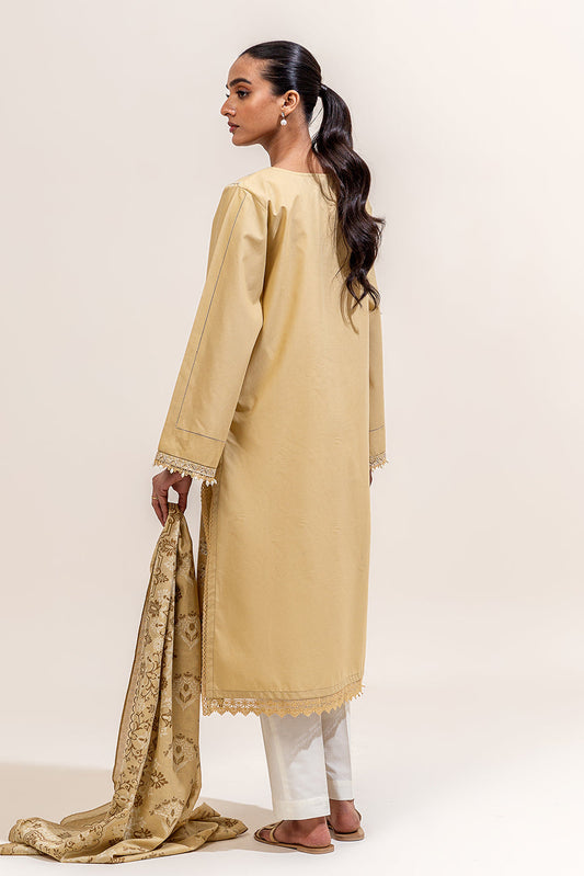 2 PIECE EMBROIDERED LAWN SUIT-CREAM GOLD (UNSTITCHED)