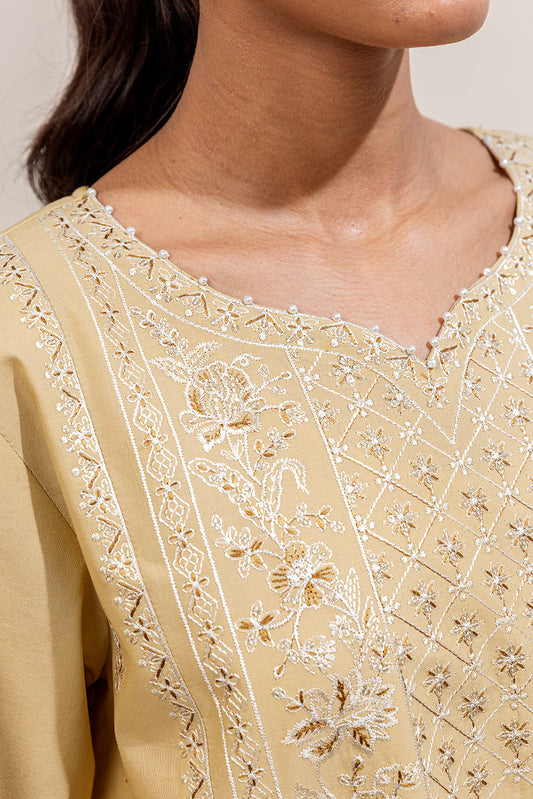 2 PIECE EMBROIDERED LAWN SUIT-CREAM GOLD (UNSTITCHED)