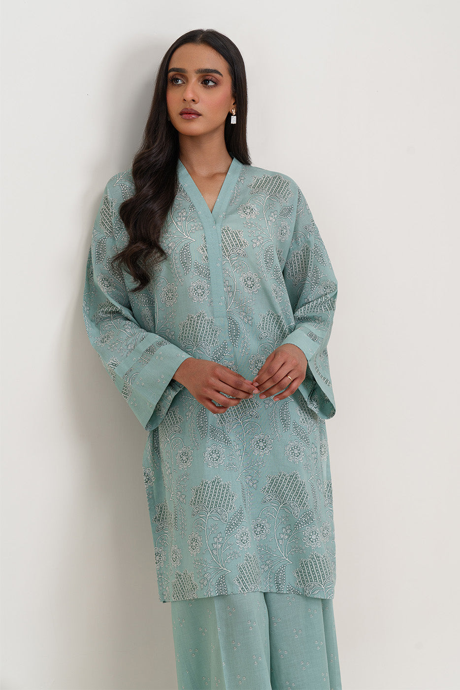 2 PIECE PRINTED LAWN SUIT-SAGE GLEAM (UNSTITCHED)