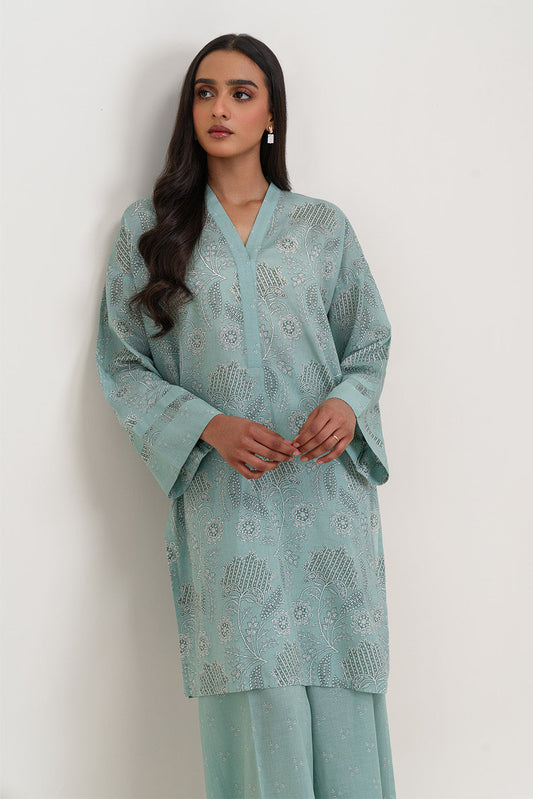2 PIECE PRINTED LAWN SUIT-SAGE GLEAM (UNSTITCHED)