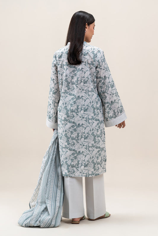 2 PIECE PRINTED LAWN SUIT-FOSSIL MIST (UNSTITCHED)