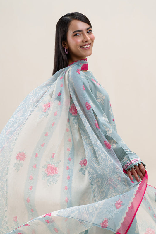 2 PIECE EMBROIDERED LAWN SUIT-ARCTIC BLUE (UNSTITCHED)