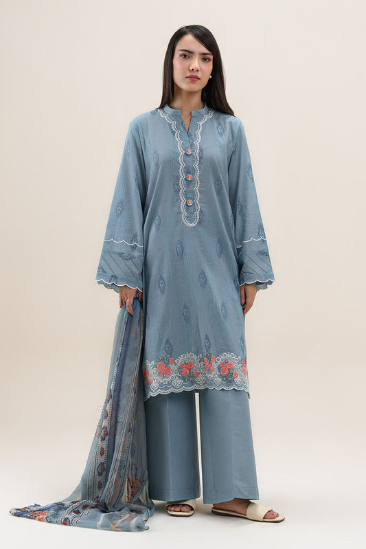 2 PIECE EMBROIDERED LAWN SUIT-AQUA ICE (UNSTITCHED)