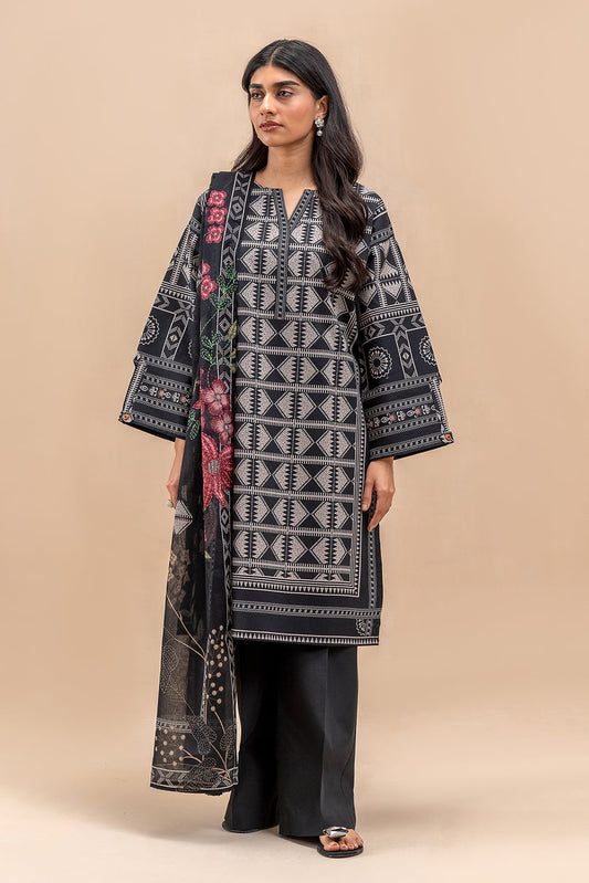 3 PIECE PRINTED LAWN SUIT-ONYX GRID (UNSTITCHED)
