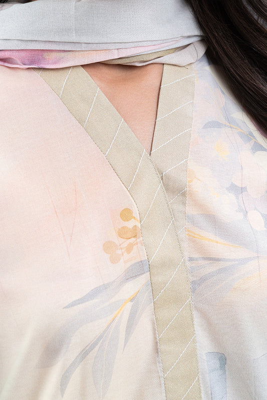 3 PIECE PRINTED LAWN LAWN SUIT-CERULEAN GRID (UNSTITCHED)